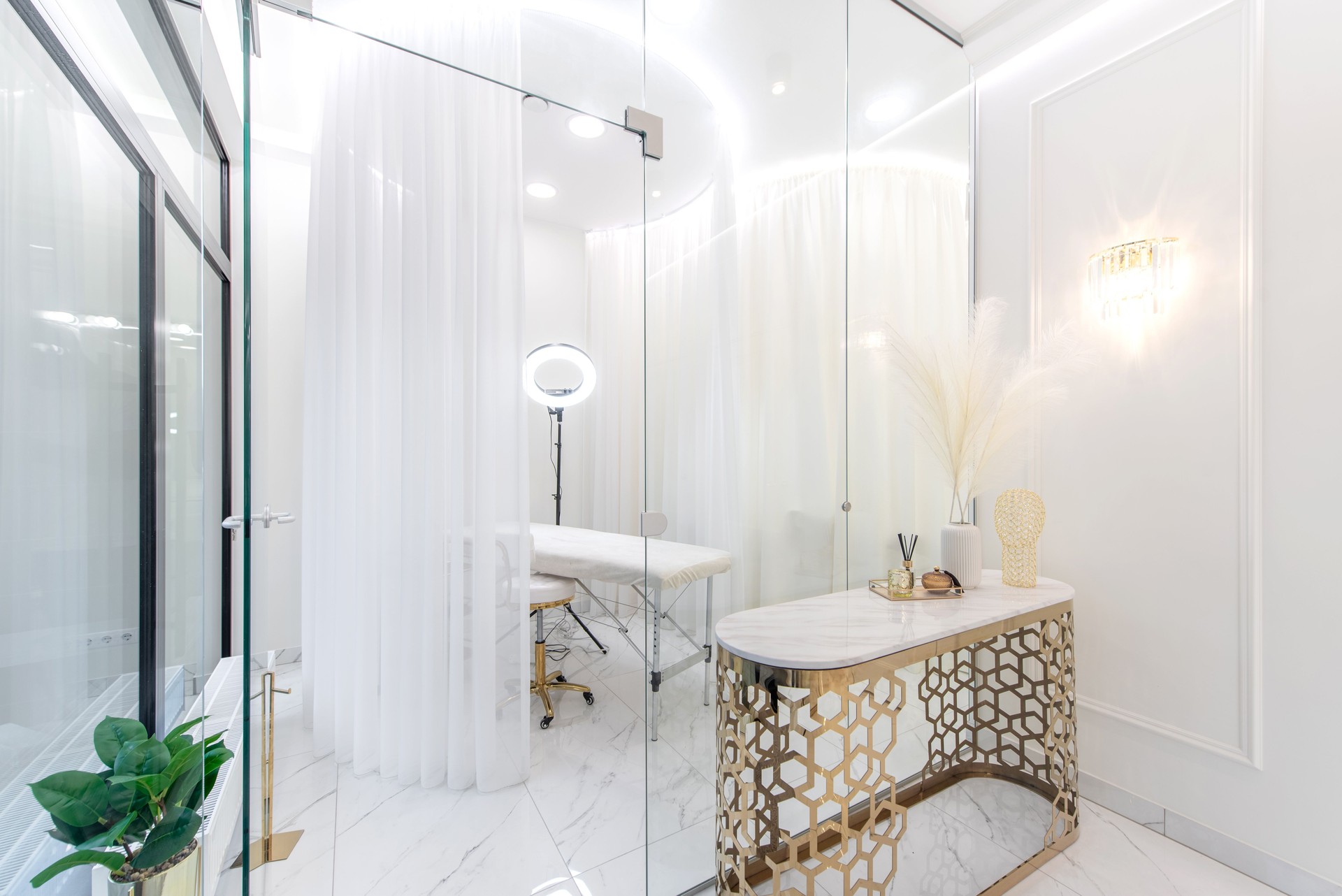 Elegant Modern SPA Beauty Clinic Interior with Luxurious Design Aesthetic and Bright Lighting